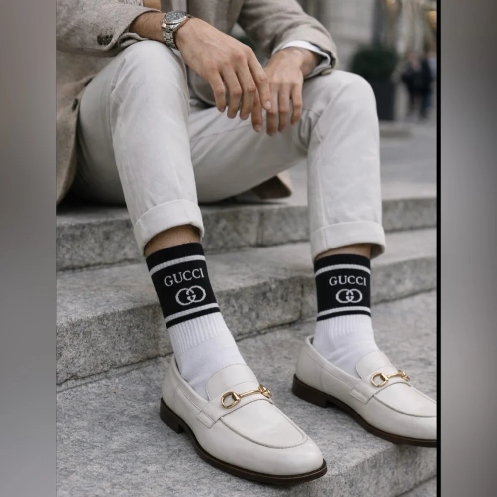 Gucci Black and White Logo Crew Socks